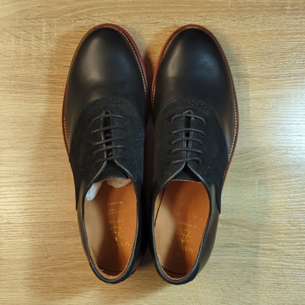 Surface To Air Black Leather Suede Red Sole Derby Oxford Saddle Wingtip Shoes 11 - Picture 2 of 9